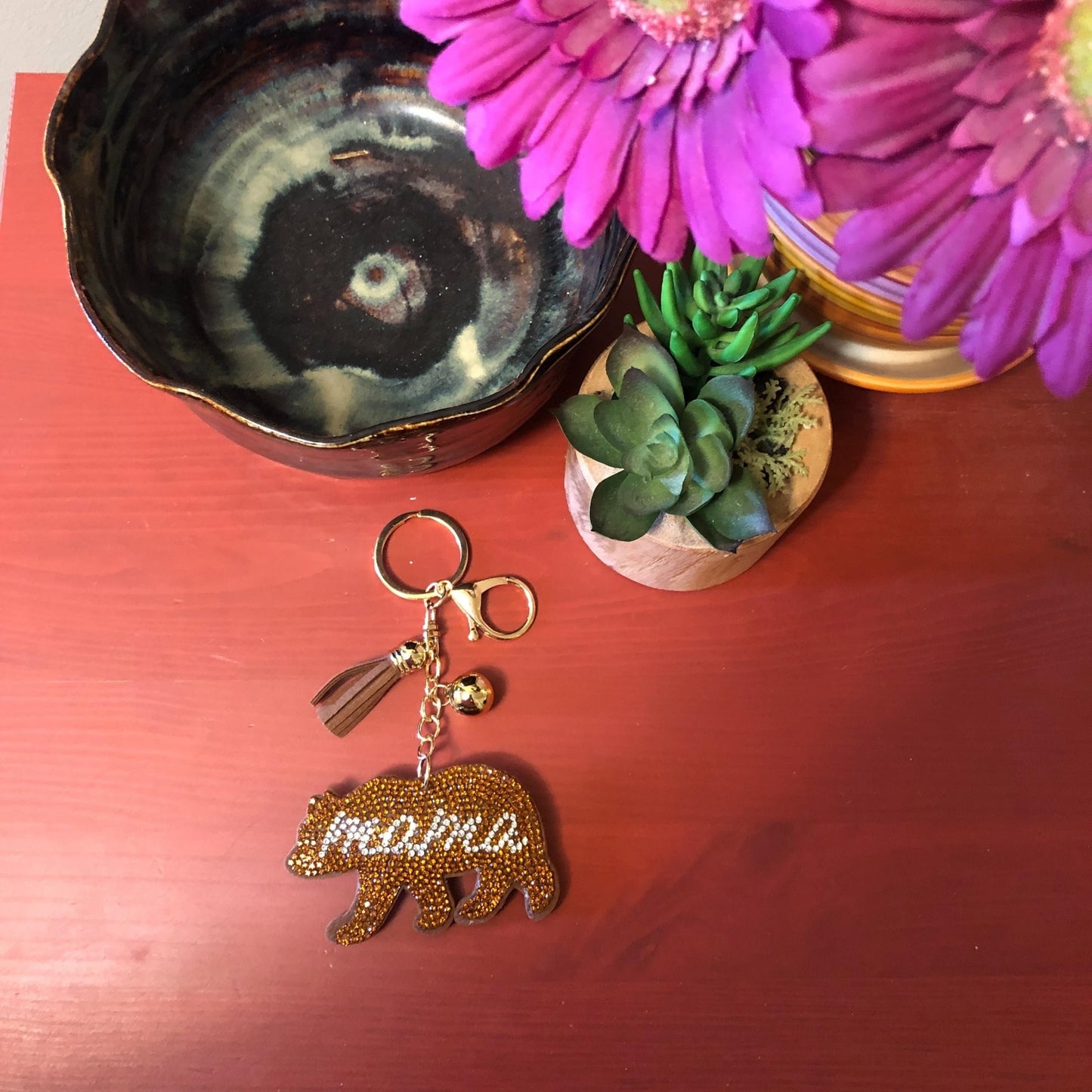 Popfizzy Rhinestone Mama Bear Keychain Accessories for Women, Purse Charms for Handbags, Fun Bag Charms, Bling Gifts for Mom