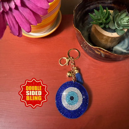 Popfizzy Bling Evil Eye Keychain for Women and Girls, Purse Charm, Rhinestone Bag Charm, Evil Eye Gifts, Double Sided