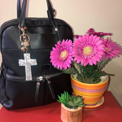 Popfizzy Bling Cross Keychain Accessories for Women, Rhinestone Keychain, Car Keys Keychain Charms, Cute Purse Charms for Handbags