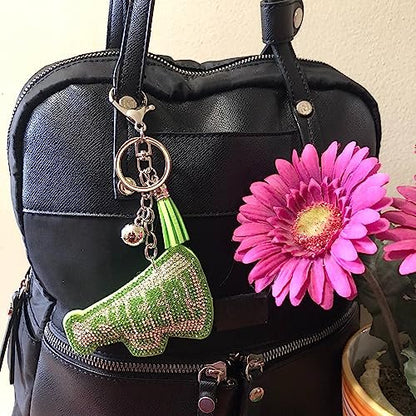 Popfizzy Green Cheer Keychain for Girls and Women, Rhinestone Cheer Bag Charm, Cheerleader Gifts, Cheer Backpack Keyring