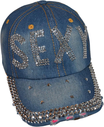 Popfizzy Women’s Sexy, Bling Blue Denim Adult Baseball Hat