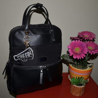 Popfizzy Silver and Black Cheer Keychain for Women and Girls, Cheerleader Bag Charm