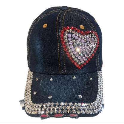 Popfizzy Heart Rhinestone Hat for Women, Trendy Bling Hats, Heart Accessories, Bedazzled Baseball Cap, Bling Gifts for Women