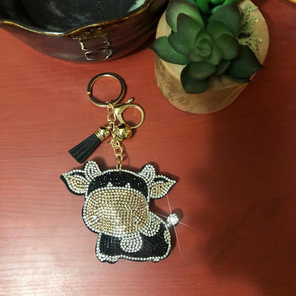 Popfizzy Bling Cow Keychain, Purse Charm, Backpack Charm, Crystal Bag Charms, Rhinestone Key Fob