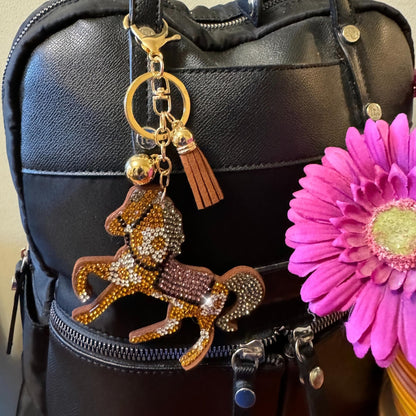 Popfizzy Horse Keychain Accessories for Women and Girls, Rhinestone Backpack Key Chain, Bling Purse Charms, Horse Lover Gifts