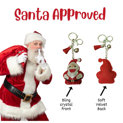 Popfizzy Bling Santa Christmas Keychain, Christmas Gifts for Women and Girls, Stocking Stuffers, Christmas Party Favors