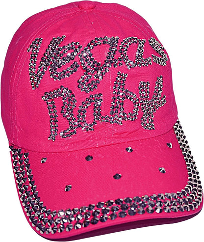 Women's Bling Pink Las Vegas Cap, Bejeweled Rhinestone Baseball Cap, Distressed Pink Hat for Women, Bling Gifts for Women