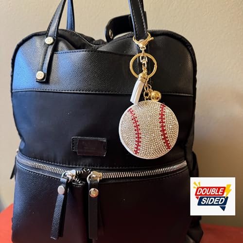 Popfizzy Bling Baseball Keychain for Women and Girls, Rhinestone Purse Charm, Bag Charm, Girls Baseball Gifts, Double Sided