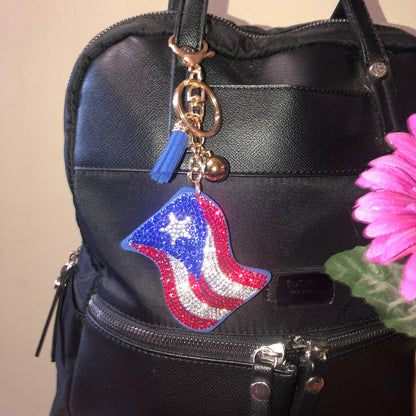 Popfizzy Bling Puerto Rico Flag Keychain for Women and Girls, Rhinestone Purse Charms for Handbags, Fun Puerto Rican Gifts