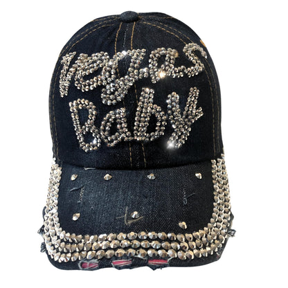 Popfizzy Women's Vegas Baby Hat, Black Baseball Cap with Rhinestones, Las Vegas Souvenir