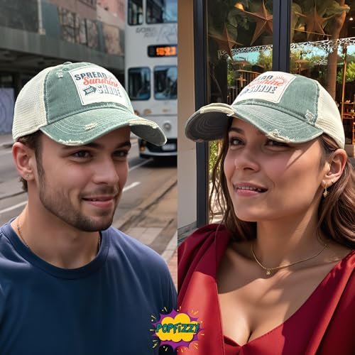 Popfizzy Spread Sunshine Not Shade Hat for Adults, Funny Vintage Trucker Hat, Positivity Baseball Cap, Gift for Women and Men