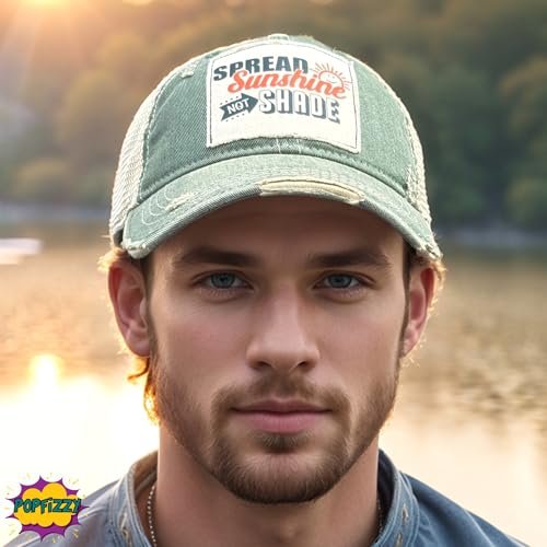 Popfizzy Spread Sunshine Not Shade Hat for Adults, Funny Vintage Trucker Hat, Positivity Baseball Cap, Gift for Women and Men