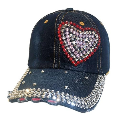 Popfizzy Heart Rhinestone Hat for Women, Trendy Bling Hats, Heart Accessories, Bedazzled Baseball Cap, Bling Gifts for Women