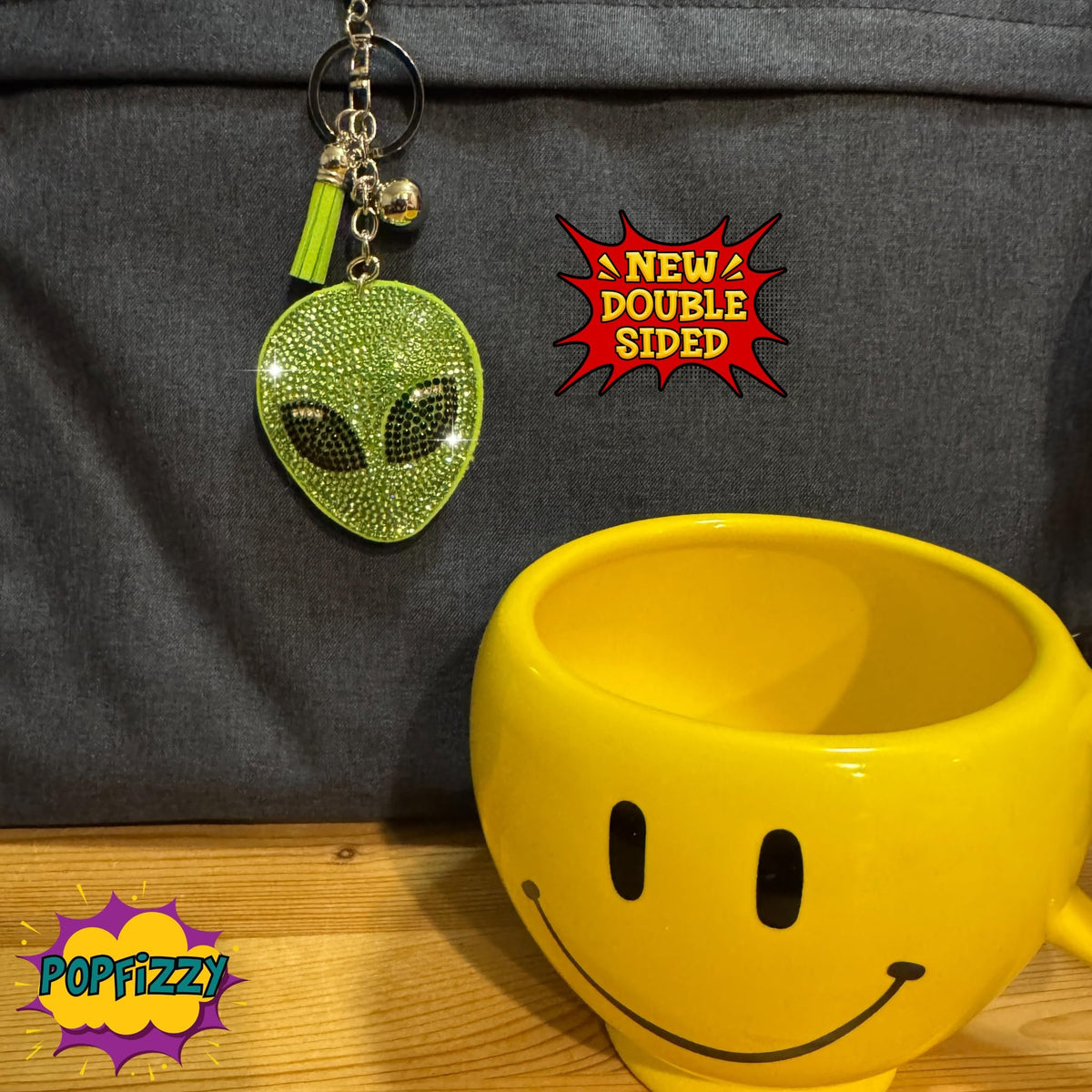 Popfizzy Double Sided Alien Keychain for Women and Girls, Rhinestone Bag Charm, Crystal Purse Charm, Green Alien Gifts
