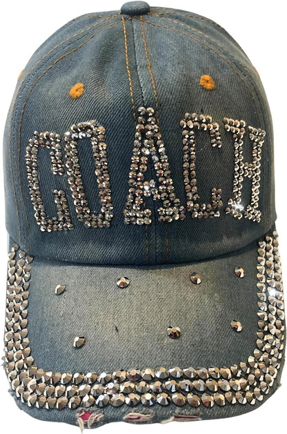 Popfizzy Bling Coach Hat with Rhinestones for Women, Best Cheer Coach Hat, Soccer Coach, Baseball Coach, Sports Coach Gifts