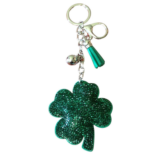 Popfizzy Green Shamrock Keychain for Women, Irish Gifts, Lucky Clover Keychain, Bling Backpack Keychain, Shamrock Purse Charm