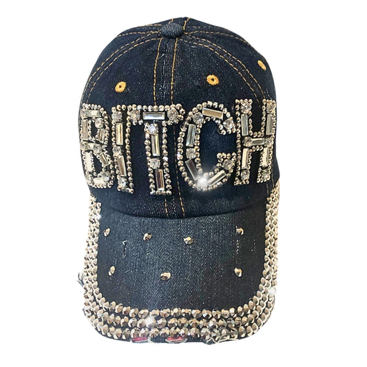 Popfizzy Bitch Hat for Women, Rhinestone Funny Hats for Adult Humor, Bling Baseball Cap for Bad Bitches, Best Sarcastic Hat