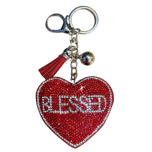 Popfizzy Red Blessed Keychain Accessories, Backpack Key Chain, Rhinestone Purse Charms for Handbags, Gift for Blessed People