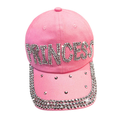 Popfizzy Rhinestone Princess Baseball Cap for Women and Girls, Cute Bedazzled Hats, Shiny Bling Denim and Diamond Hat, Pink Princess