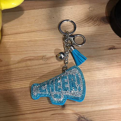 Popfizzy Silver and Blue Cheer Keychain for Women and Girls, Cheerleader Bag Charm