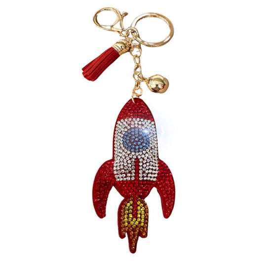 Popfizzy Rocket Keychain Accessories for Women and Girls, Sparkle Backpack Key Chain, Bling Purse Charms, Red Rocket Gifts