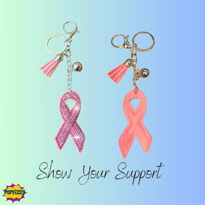 Popfizzy Breast Cancer Keychain, Bling Breast Cancer Gifts for Woman, Pink Ribbon Breast Cancer Awareness Accessories