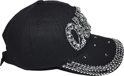 Popfizzy Rhinestone Queen Hat for Women, Bling Trucker Hat, Black Sparkle Ball Cap, Queen Baseball Caps