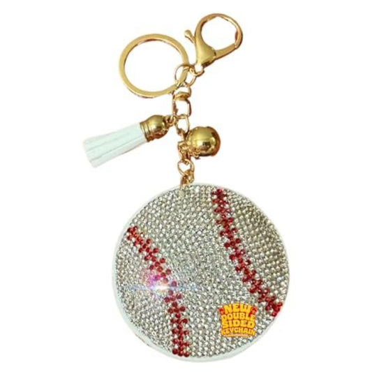 Popfizzy Bling Baseball Keychain for Women and Girls, Rhinestone Purse Charm, Bag Charm, Girls Baseball Gifts, Double Sided