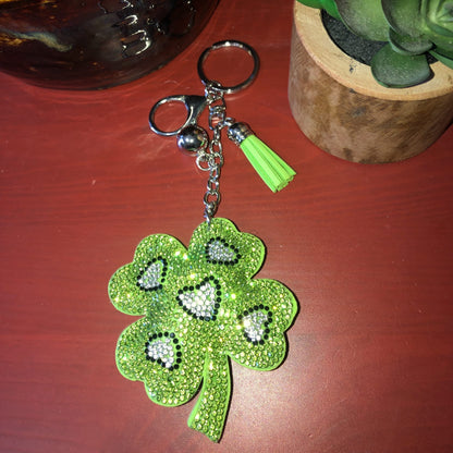 Bling Green Shamrock Keychain Accessories for Women, Cute Keychains for Women, Purse Charms for Handbags, Car Keys Keychain
