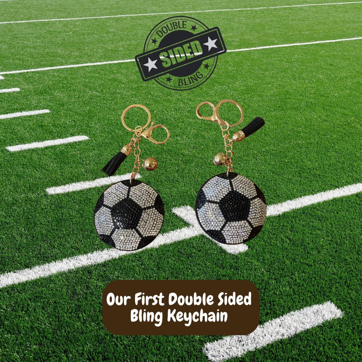 Popfizzy Bling Soccer Keychain for Women and Girls, Rhinestone Purse Charm, Bag Charm, Girls Soccer Gifts, Double Sided