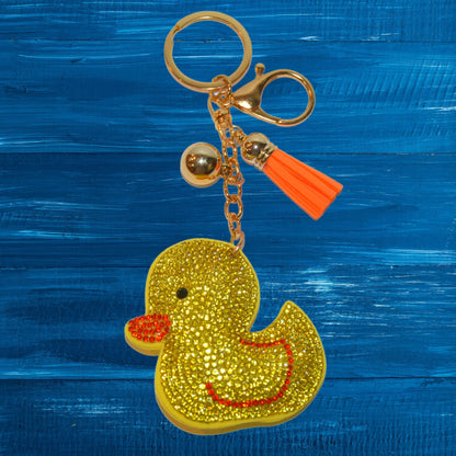 Yellow Duck Keychain for Women, Bling Purse Charms for Handbags, Girls Backpack Key Fob, Crystal Bag Charm Keyrings