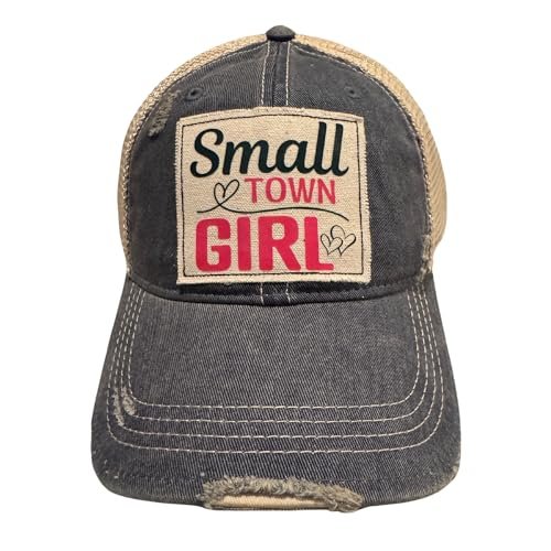 Popfizzy Small Town Girl Hat for Women, Funny Vintage Trucker Hats for Women, Adult Humor Caps, Distressed Mesh Back Caps