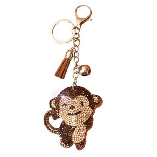 Popfizzy Brown Monkey Keychain Accessories, Animal Backpack Key Chain, Rhinestone Purse Charms for Handbags, Monkey Gifts