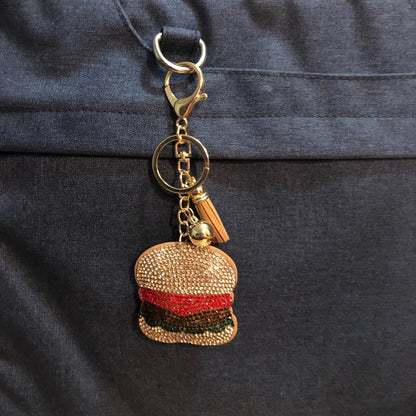 Popfizzy Bling Hamburger Keychain, Purse Charm, Backpack Charm, Crystal Bag Charms, Rhinestone Key Fob