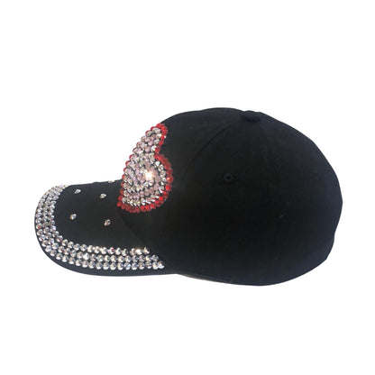Bedazzled Rhinestone Heart Hat for Women, Black Bling Baseball Cap, Sparkly Gift