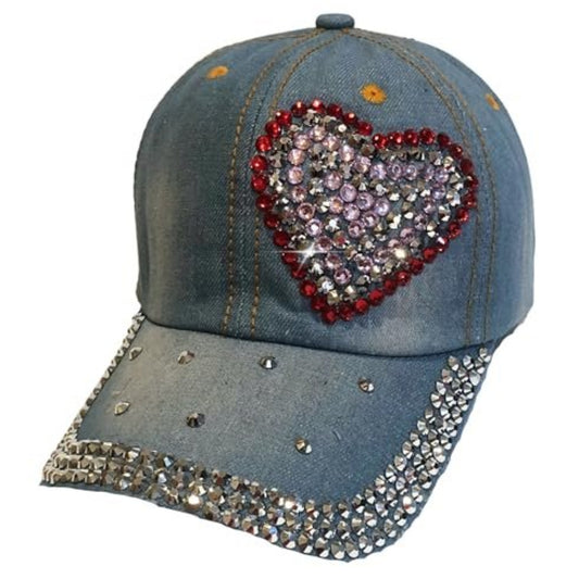 Popfizzy Heart Hat with Rhinestones for Women, Bling Heart Accessories, Bedazzled Baseball Cap, Trendy Bling Gifts for Women