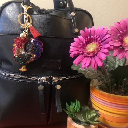 Popfizzy Rooster Keychain Accessories, Animal Backpack Key Chain, Rhinestone Purse Charms, Rooster Gifts for Animal Lovers