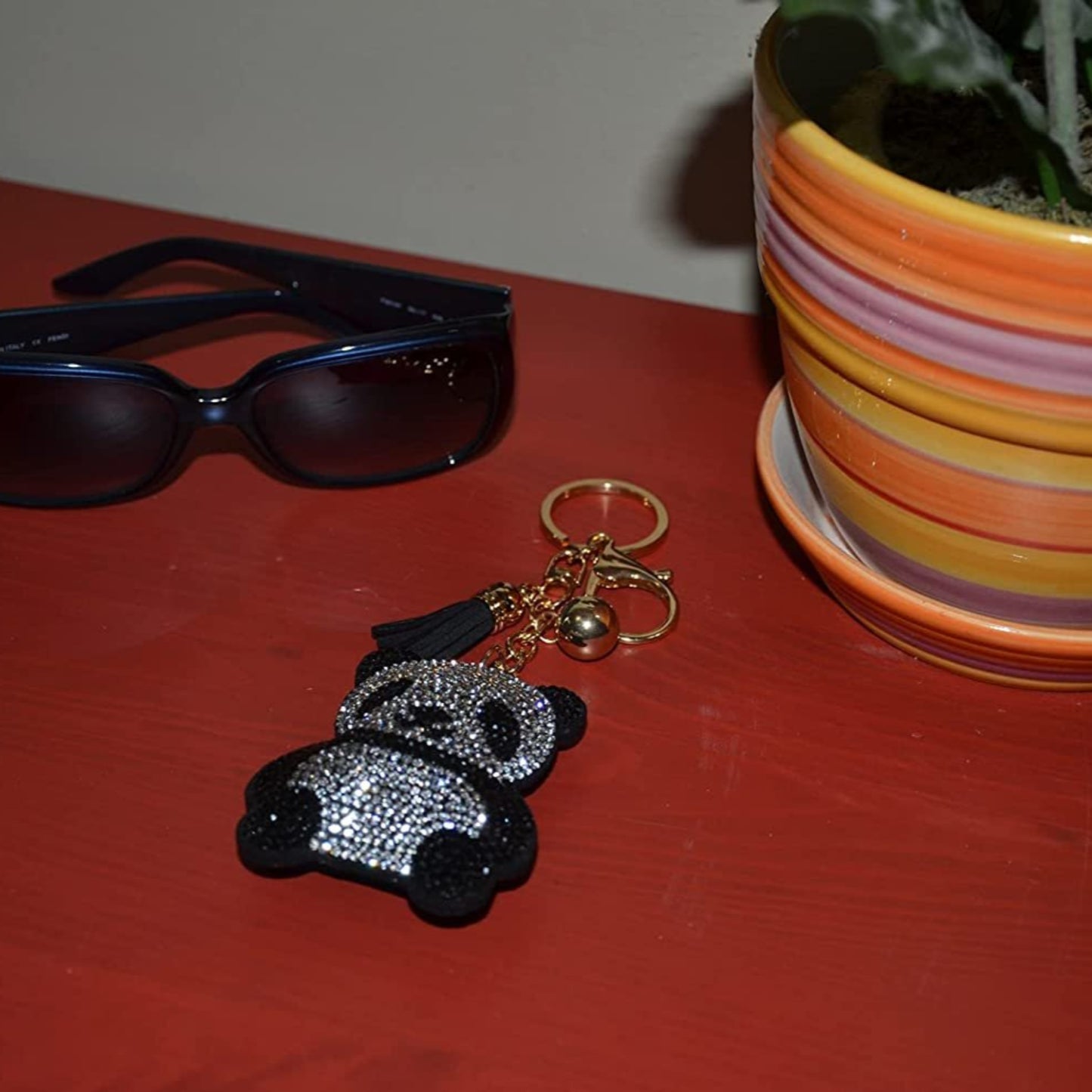 Popfizzy Bling Moustache Keychain, Rhinestone Purse Charm, Backpack Key Chain, Crystal Bag Charms, Key Fob