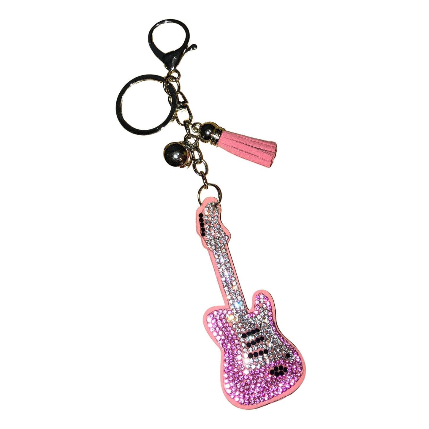 Popfizzy Rhinestone Pink Guitar Keychain for Women, Purse Charm, Bag Charm, Gift for Music Fans