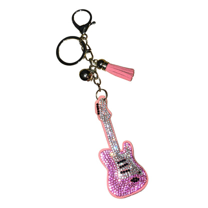 Popfizzy Rhinestone Pink Guitar Keychain for Women, Purse Charm, Bag Charm, Gift for Music Fans